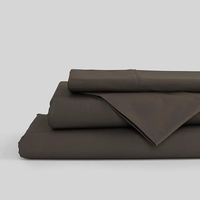 High-Performance Linen Home Cotton Percale Sheets Full Size Smoky Charcoal Deep Pocket 4 Pieces Set – 1 Flat 1 Deep Pocket Fitted Sheet and 2 Pillowcases Crisp Cool and Strong Bed Linen Flexible