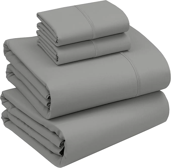 Eco-Friendly RUVANTI Cotton Sheets – Full Size Percale Bedding Cooling amp Breathable Durable with a Crisp Soft amp Comfortable Feel 16 quot Deep Pocket 4-Piece Set Mist Grey Powerful
