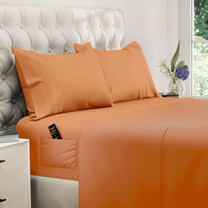Authentic DREAMCARE Queen Sheet Set – 4 pcs Cooling Sheets – up to 21 Deep Pocket Queen Sheets – Hotel Luxury Sheets amp Pillowcases – Superior Softness Fine Microfiber with Side Pocket Terracota Natural