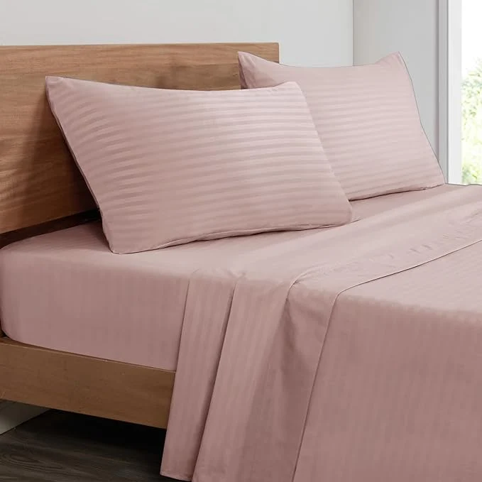 Next-Generation Mejoroom Striped Queen Size Sheet Set – Hotel Luxury 1800 Bedding Sheets amp Pillowcases – Deep Pocket Fitted Sheet Soft Breathable Wrinkle amp Fade Resistant – 4 Piece 02-Dusty Pink Refined