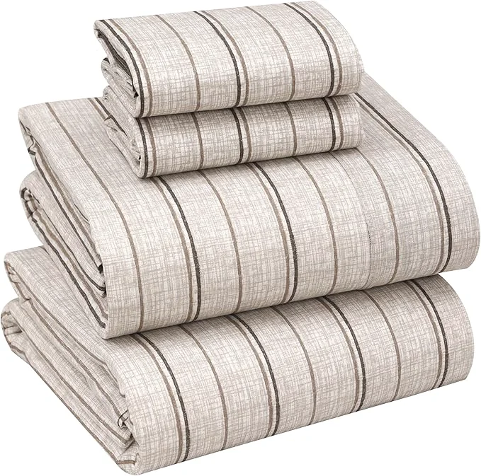 Stylish RUVANTI Cotton Sheets – California King Percale Bedding Cooling amp Breathable Floral Design Durable with a Crisp Soft amp Comfortable Feel 14 quot Deep Pocket 4-Piece Set Brown Stripes Green