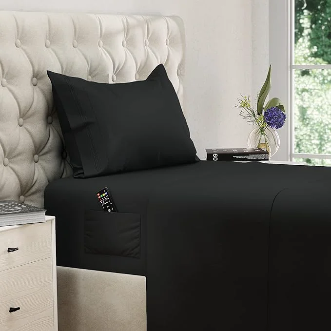 Elegant DREAMCARE Twin XL Sheet Sets – 3pcs Cooling Sheets – up to 15 Deep Pocket Twin XL Sheets Set – Hotel Luxury Sheets amp Pillowcases – Superior Softness Fine Microfiber with Side Pocket – Black Authentic