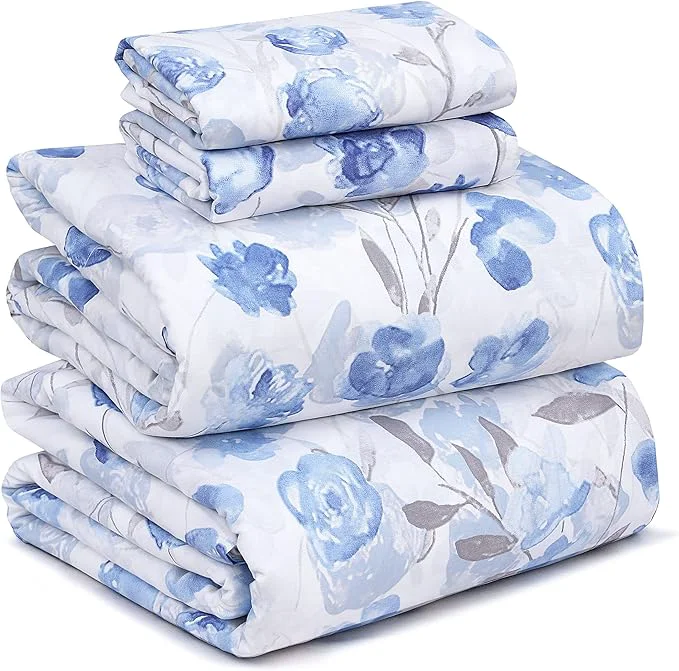 Lightweight RUVANTI Cotton Sheets – Queen Size Percale Bedding Cooling amp Breathable Floral Design Durable with a Crisp Soft amp Comfortable Feel 16 quot Deep Pocket 4-Piece Set Monotones User-Friendly