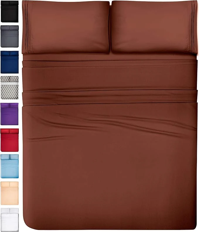 DREAMCARE Twin Sheets – Cooling Bed Sheets – 4pc Set – Deep Pocket – Soft amp Long Lasting Polyester with Side Pocket – Brown Artisan