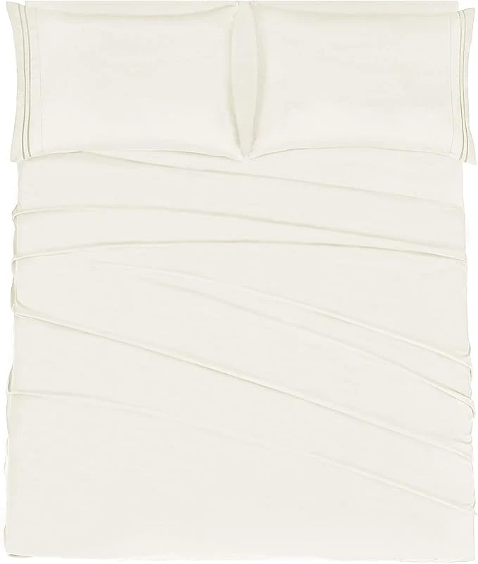 Durable Mejoroom California King Size Sheet Set – Soft Microfiber Bed Sheets Deep Pocket Fitted Sheet Breathable Wrinkle amp Fade Resistant – 4 Piece California King Ivory Minimalist