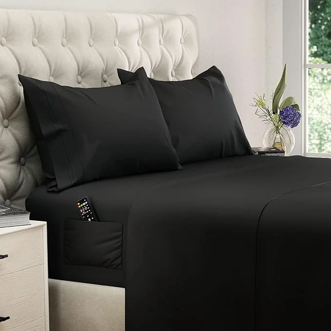 Advanced DREAMCARE Full Size Sheets – Cooling Bed Sheets – 4pcs Set – up to 15 quot Deep Pocket Full Sheet Set – Sheets Full Size Bed – Soft amp Long Lasting Fine Brushed Polyester with Side Pocket – Black Exceptional