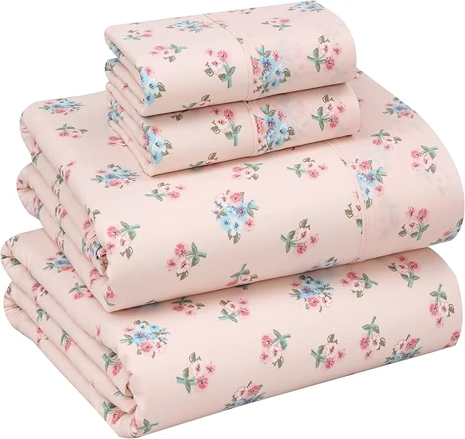 Natural RUVANTI Cotton Sheets – Full Size Percale Bedding Cooling amp Breathable Floral Design Durable with a Crisp Soft amp Comfortable Feel 16 quot Deep Pocket 4-Piece Set Spring On Responsible