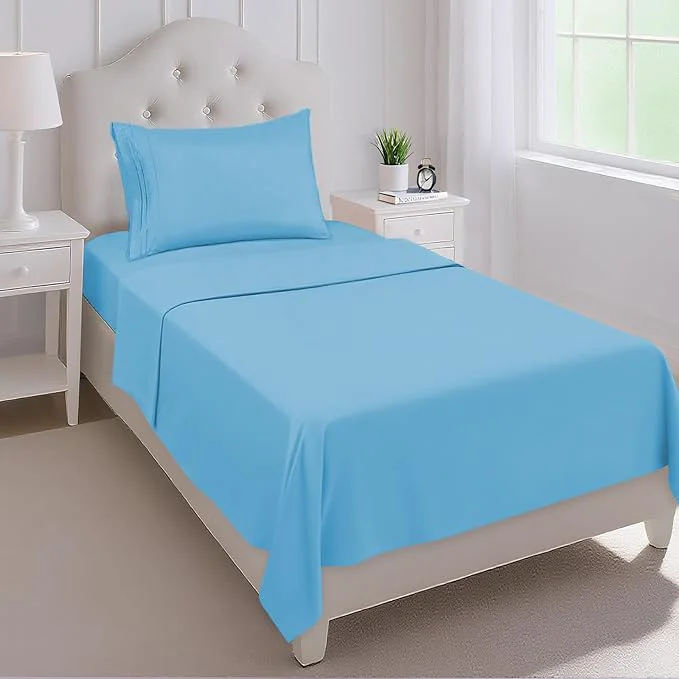 Enhanced Mejoroom Twin Sheet Set – Hotel Collection Twin Sheets – Bedding Sheets amp Pillowcases with Deep Pocket Fitted Sheet Breathable Wrinkle amp Fade Resistant – 3 Piece Denim Blue Soft