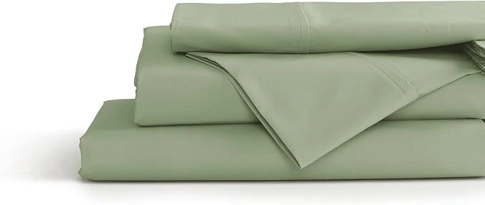 Soft Linen Home Cotton Percale Sheets Twin XL Size Sage Deep Pocket 3 Pieces Set – 1 Flat 1 Deep Pocket Fitted Sheet and 1 Pillowcase Crisp Cool and Strong Bed Linen First-Class