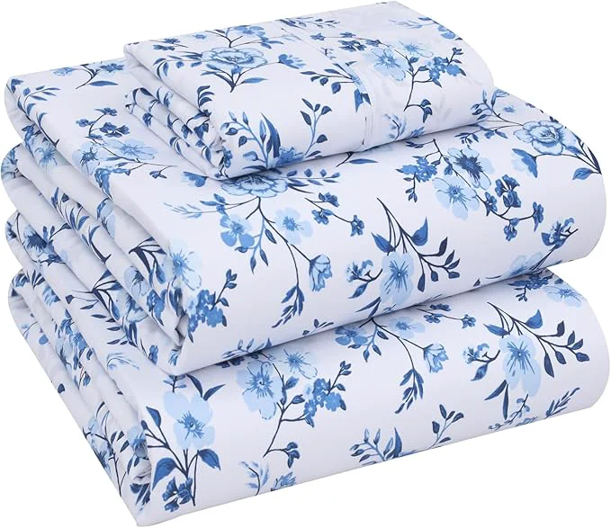 Stylish RUVANTI Cotton Sheets – Twin Size Percale Bedding Cooling amp Breathable Floral Design Durable with a Crisp Soft amp Comfortable Feel 16 quot Deep Pocket 3-Piece Set Annual Reliable