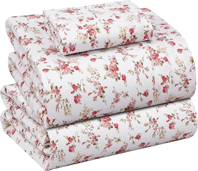 High-Performance RUVANTI Cotton Sheets – Twin XL Size Percale Bedding Cooling amp Breathable Floral Design Durable with a Crisp Soft amp Comfortable Feel 16 quot Deep Pocket 3-Piece Set Bouquet Sustainable