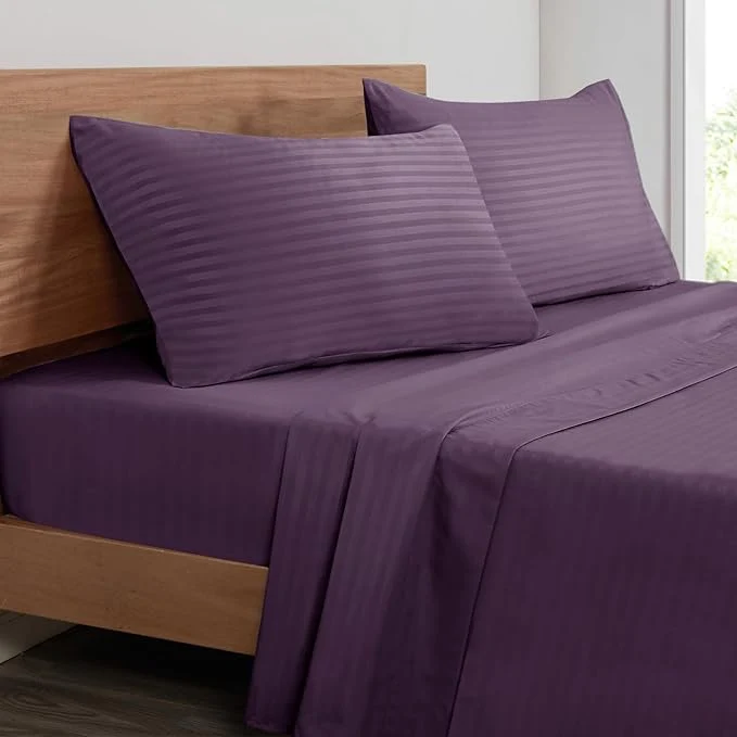 Long-Lasting Mejoroom Striped Full Size Sheets – Extra Soft Full Size Bed Sheets – 16inches deep Pocket Full Sheet Set Breathable Wrinkle Fade and Stain Resistant – 4 Piece 02-Purple Proven