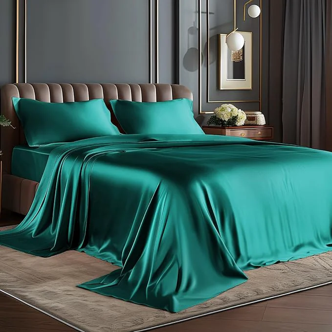 Artisan BEDELITE Satin Sheets Twin Size Bed Set Luxury Soft Teal Silky Sheets for Hair and Skin Similar to Silk Bed Sheets Set 3 Pieces with 1 Deep Pocket Fitted Sheet 1 Flat Sheet and 1 Pillowcase Elite