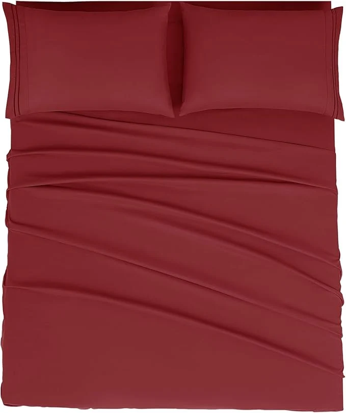 Safe Mejoroom Queen Size Sheet Set – Hotel Luxury 1800 Bedding Sheets amp Pillowcases – Deep Pocket Fitted Sheet Soft Breathable Wrinkle amp Fade Resistant – 4 Piece Queen Burgundy Responsible