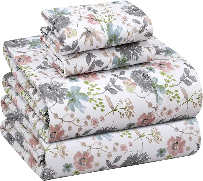 Authentic RUVANTI Cotton Sheets – California King Percale Bedding Cooling amp Breathable Floral Design Durable with a Crisp Soft amp Comfortable Feel 14 quot Deep Pocket 4-Piece Set Dandelion Field Fast