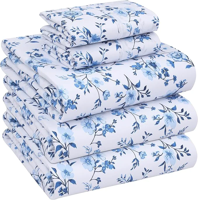 Advanced RUVANTI Cotton Sheets – Split King Size Percale Bedding Cooling amp Breathable Floral Design Durable with a Crisp Soft amp Comfortable Feel 16 quot Deep Pocket 5-Piece Set Annual Casual