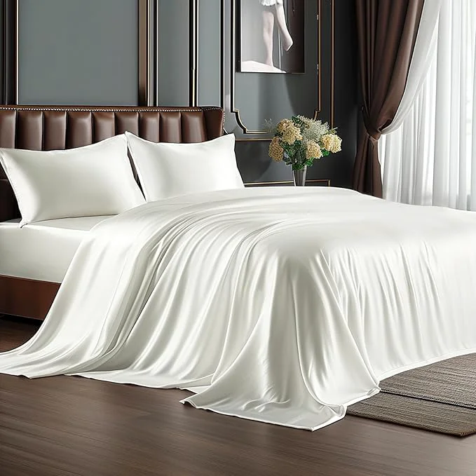 User-Friendly BEDELITE Satin Sheets Twin Size Bed Set Luxury Soft Ivory White Silky Sheets for Hair and Skin Similar to Silk Bed Sheets Set 3 Pieces with 1 Deep Pocket Fitted Sheet 1 Flat Sheet and 1 Pillowcase Expertly Made