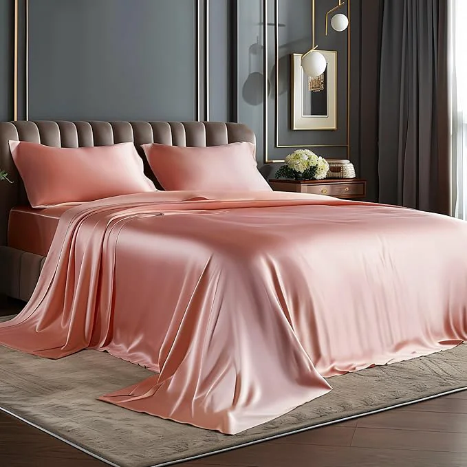 Verified BEDELITE Satin Sheets Full Size Bed Set Luxury Soft Rose Pink Silky Sheets for Hair and Skin Similar to Silk Bed Sheets Set 4 Pieces with 1 Deep Pocket Fitted Sheet 1 Flat Sheet and 2 Pillowcases Easy-to-Use
