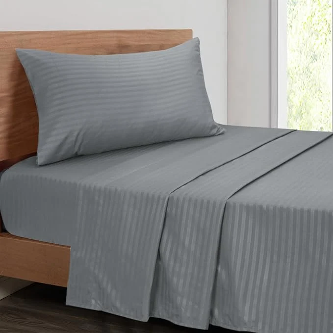 Safe Mejoroom Striped Twin Sheet Set – Hotel Collection Twin Sheets – Bedding Sheets amp Pillowcases with Deep Pocket Fitted Sheet Breathable Wrinkle amp Fade Resistant – 3 Piece 02-Gray Long-Lasting
