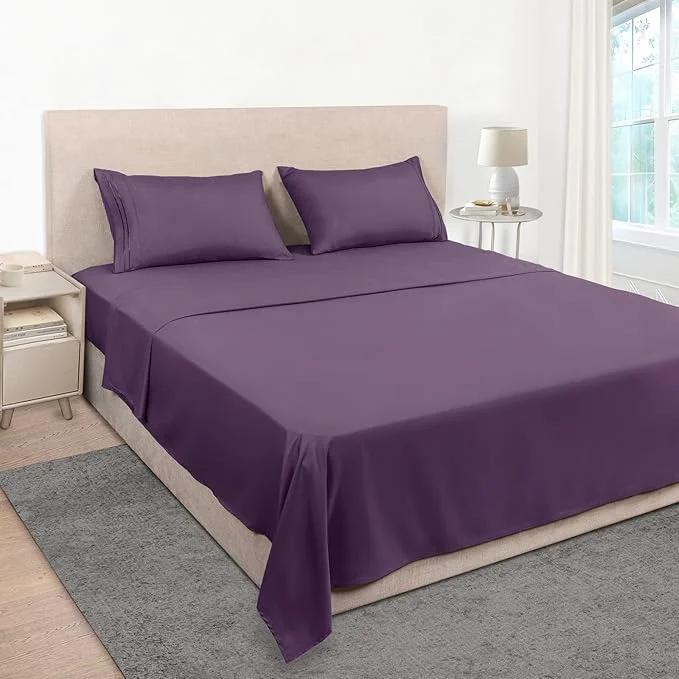 Outstanding Mejoroom King Size Bed Sheet Set – Hotel Luxury 1800 Bedding Sheets amp Pillowcases – 16 quot Deep Pocket Fitted Sheet Soft Breathable Wrinkle amp Fade Resistant – 4 Piece King Purple Classic