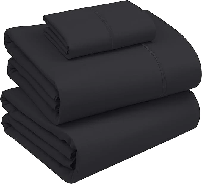 RUVANTI Cotton Sheets – Twin Size Percale Bedding Cooling amp Breathable Durable with a Crisp Soft amp Comfortable Feel 16 quot Deep Pocket 3-Piece Set Jet Black Green