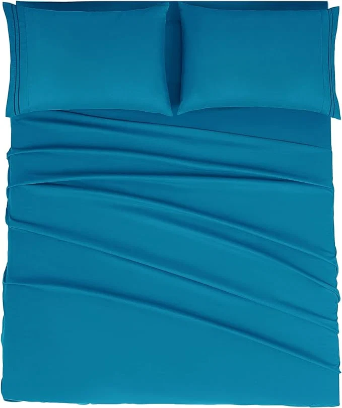 Organic Mejoroom King Size Bed Sheet Set – Hotel Luxury 1800 Bedding Sheets amp Pillowcases – 16 quot Deep Pocket Fitted Sheet Soft Breathable Wrinkle amp Fade Resistant – 4 Piece King Peacock Blue Long-Lasting