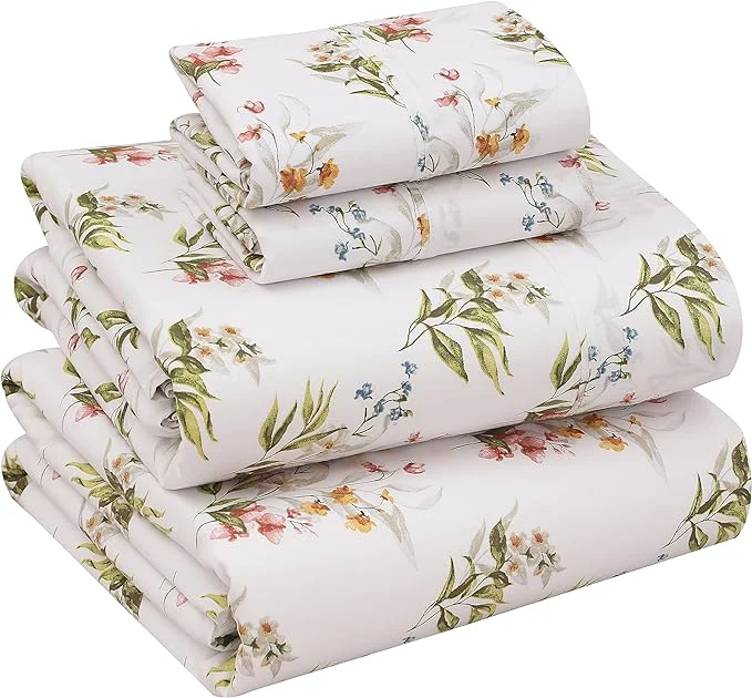 Crafted RUVANTI Cotton Sheets – Full Size Percale Bedding Cooling amp Breathable Floral Design Durable with a Crisp Soft amp Comfortable Feel 16 quot Deep Pocket 4-Piece Set Floral Bliss Pure