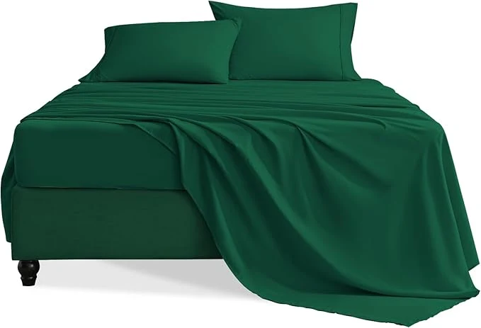 Dependable King Size Sheets Set 4 Pieces Hotel Luxury Soft Microfiber Bed Sheets Set Up to 16 quot Deep Pockets Oeko-Tex Sheets with Elastic Breathable Wrinkle Forest Green King High-End
