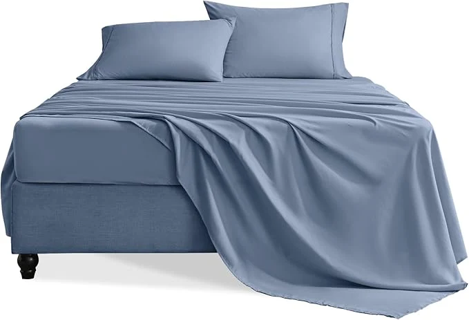 Versatile King Size Sheets Set 4 Pieces Hotel Luxury Soft Microfiber Bed Sheets Set Up to 16 quot Deep Pockets Oeko-Tex Sheets with Elastic Breathable Wrinkle Grey Blue King Practical