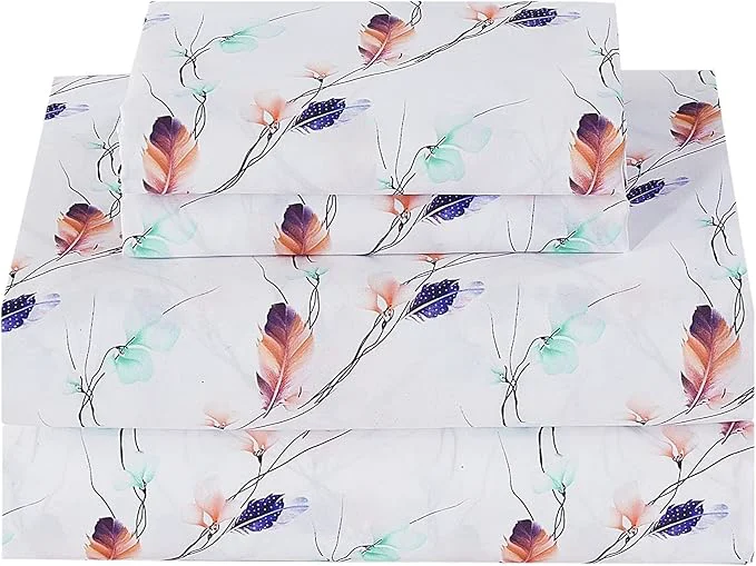 Selected Softan Floral Twin Sheet Set 3-Piece Cozy Microfiber Pastel Blooms Printed Fitted Bed Sheet with 15 quot Deep Pockets amp Non-Slip Straps Feather Patterned Sheets amp Pillowcase Set Professional