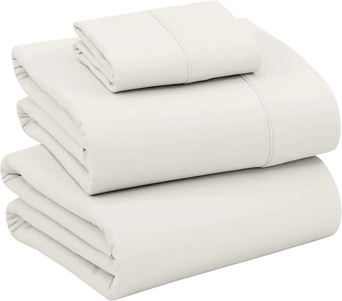 Refined RUVANTI Cotton Sheets – Twin Size Percale Bedding Cooling amp Breathable Durable with a Crisp Soft amp Comfortable Feel 16 quot Deep Pocket 3-Piece Set Ivory Minimalist