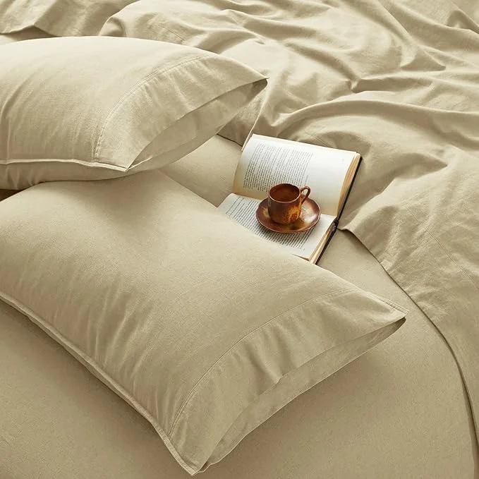 Efficient 4Pcs Organic Linen Sheets California King French Linen from Normandy Tear-Resistant Linen Yellow Cal King Sheet Set with 16 Inch Deep Pocket 1 Flat Sheet 1 Fitted Sheet 2 Pillowcases Proven