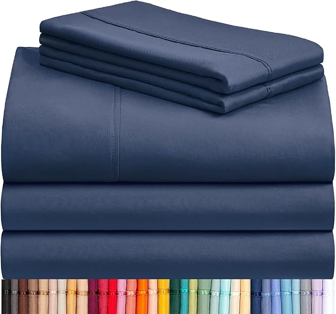 Powerful LuxClub 5 PC Split King Sheet Set Breathable Luxury Bed Sheets Deep Pockets 18 quot Eco Friendly Wrinkle Cooling Sheets Machine Washable Hotel Bedding Silky Soft – Navy Split King Environmentally Friendly