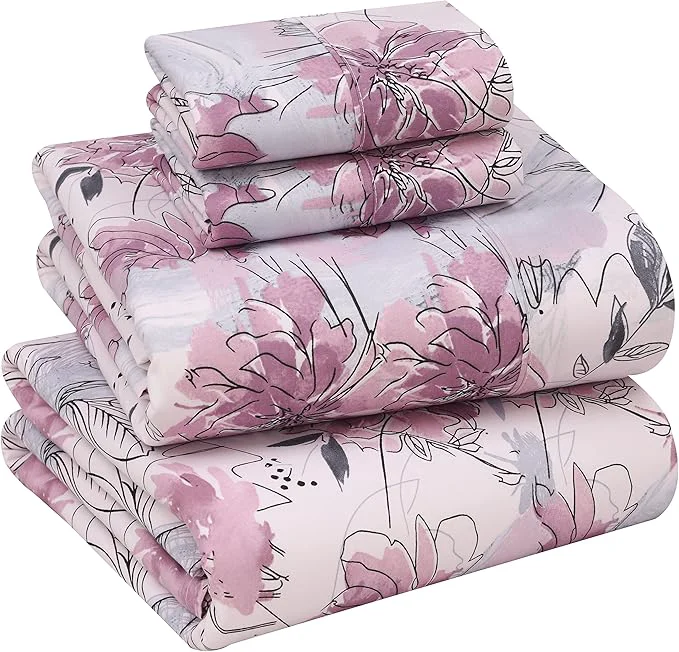 RUVANTI Cotton Sheets – California King Percale Bedding Cooling amp Breathable Floral Design Durable with a Crisp Soft amp Comfortable Feel 14 quot Deep Pocket 4-Piece Set Lilac Floral Sophisticated
