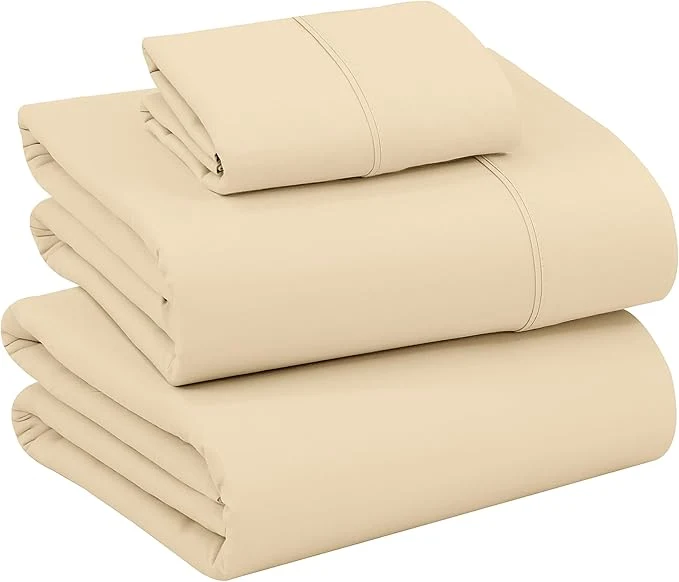 Clean RUVANTI Cotton Sheets – Twin XL Size Percale Bedding Cooling amp Breathable Durable with a Crisp Soft amp Comfortable Feel 16 quot Deep Pocket 3-Piece Set Beige Smooth