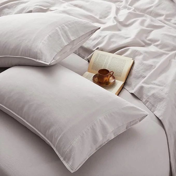 Minimalist 4Pcs Organic Linen Sheets California King French Linen from Normandy Breathable Natural Linen Cal King Sheet Set with 16 Inch Deep Pocket 1 Flat Sheet 1 Fitted Sheet 2 Pillowcases Effective