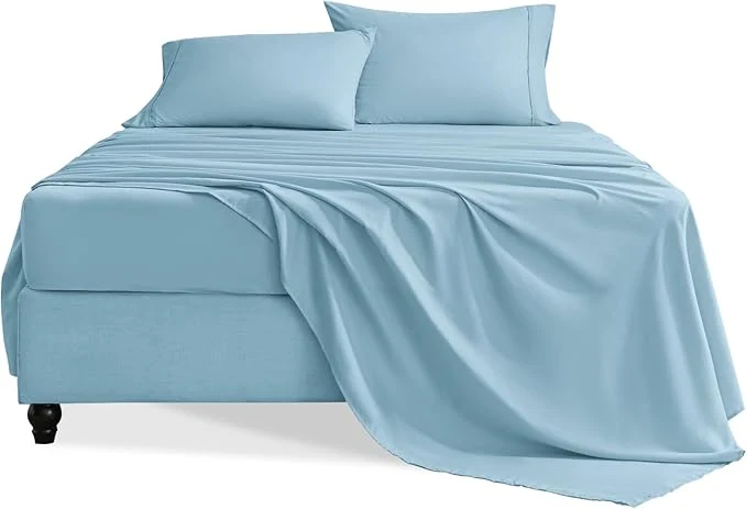 Detailed Queen Sheet Set 4 Pieces Hotel Luxury Soft Microfiber Queen Bed Sheets Set Up to 16 quot Deep Pockets Oeko-Tex Sheets with Elastic Breathable Wrinkle Sky Blue Queen Casual