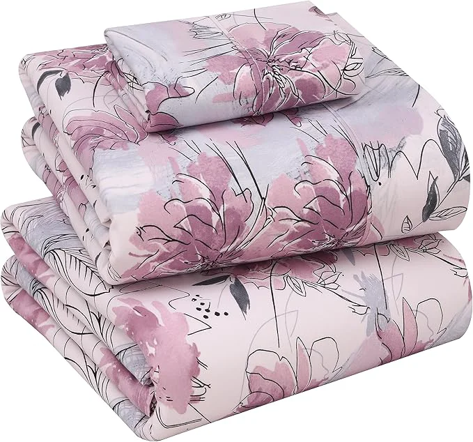 Superior RUVANTI Cotton Sheets – Twin XL Size Percale Bedding Cooling amp Breathable Floral Design Durable with a Crisp Soft amp Comfortable Feel 16 quot Deep Pocket 3-Piece Set Lilac Floral Innovative