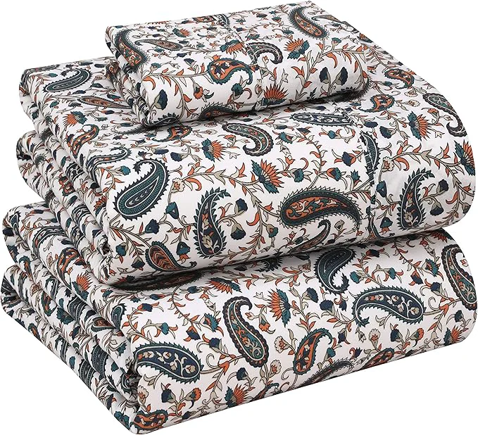 Crafted RUVANTI Cotton Sheets – Twin Size Percale Bedding Cooling amp Breathable Floral Design Durable with a Crisp Soft amp Comfortable Feel 16 quot Deep Pocket 3-Piece Set Teal Paisley Green