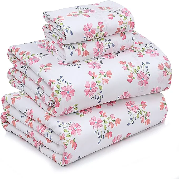 Elite RUVANTI Cotton Sheets – Queen Size Percale Bedding Cooling amp Breathable Floral Design Durable with a Crisp Soft amp Comfortable Feel 16 quot Deep Pocket 4-Piece Set Bloomex