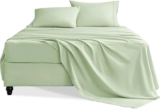 Professional King Size Sheets Set 4 Pieces Hotel Luxury Soft Microfiber Bed Sheets Set Up to 16 quot Deep Pockets Oeko-Tex Sheets with Elastic Breathable Wrinkle Sage King Healthy