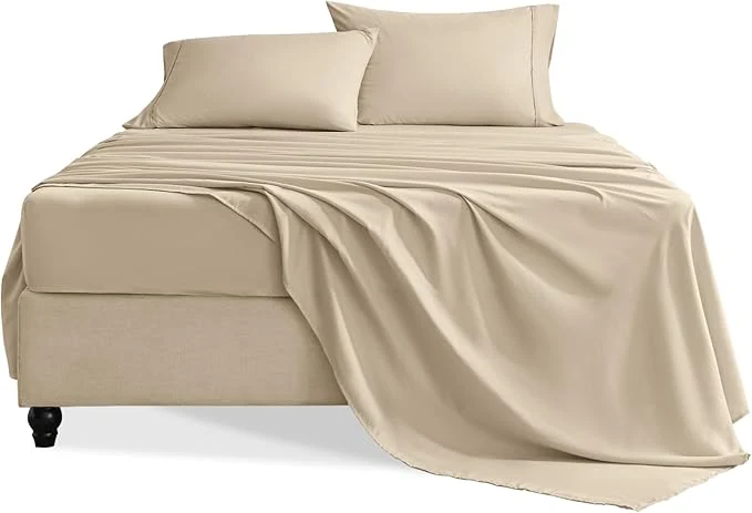 Pure King Size Sheets Set 4 Pieces Hotel Luxury Soft Microfiber Bed Sheets Set Up to 16 quot Deep Pockets Oeko-Tex Sheets with Elastic Breathable Wrinkle Beige King Advanced