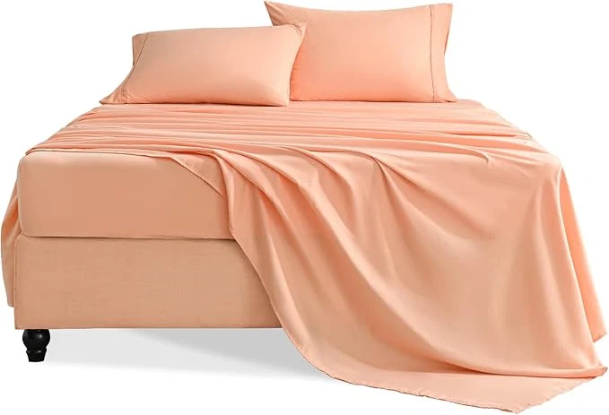 Clean Queen Sheet Set 4 Pieces Hotel Luxury Soft Microfiber Queen Bed Sheets Set Up to 16 quot Deep Pockets Oeko-Tex Sheets with Elastic Breathable Wrinkle Peach Pink Queen Reliable