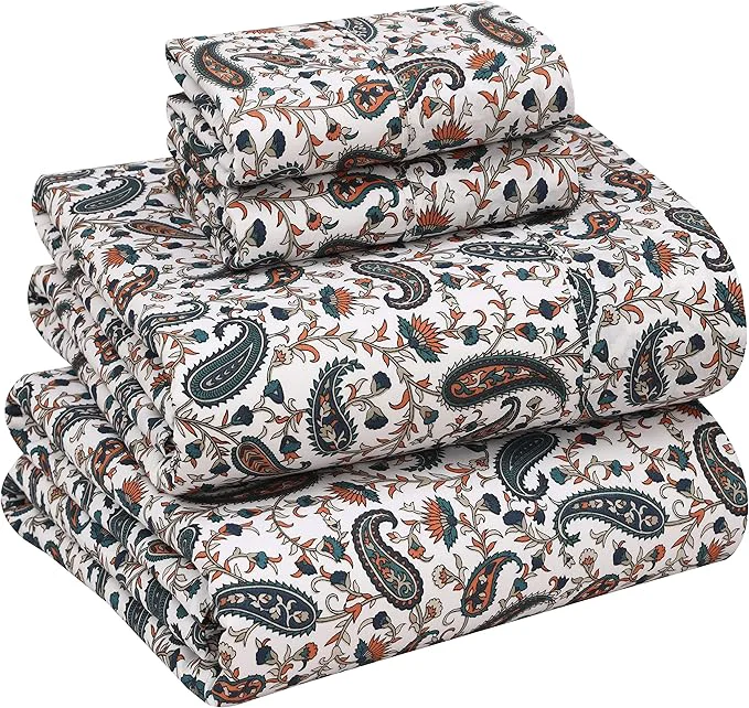 User-Friendly RUVANTI Cotton Sheets – King Size Percale Bedding Cooling amp Breathable Floral Design Durable with a Crisp Soft amp Comfortable Feel 16 quot Deep Pocket 4-Piece Set Teal Paisley Functional