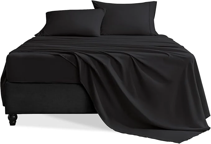 Versatile King Size Sheets Set 4 Pieces Hotel Luxury Soft Microfiber Bed Sheets Set Up to 16 quot Deep Pockets Oeko-Tex Sheets with Elastic Breathable Wrinkle Black King High-End