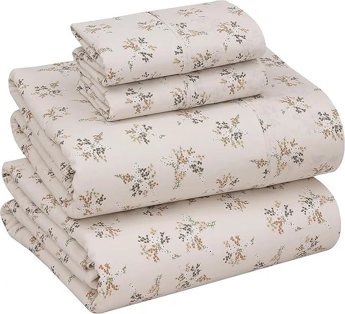 Solid RUVANTI Cotton Sheets – King Size Percale Bedding Cooling amp Breathable Floral Design Durable with a Crisp Soft amp Comfortable Feel 16 quot Deep Pocket 4-Piece Set Twin Spring Elegant