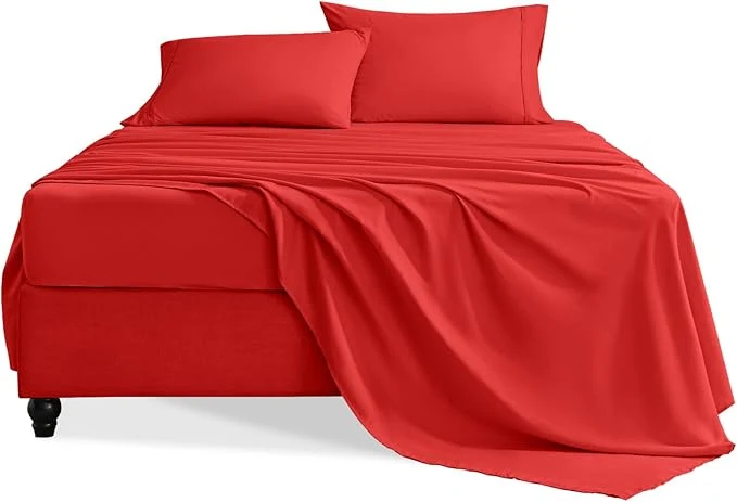 Dependable King Size Sheets Set 4 Pieces Hotel Luxury Soft Microfiber Bed Sheets Set Up to 16 quot Deep Pockets Oeko-Tex Sheets with Elastic Breathable Wrinkle Red King Lightweight
