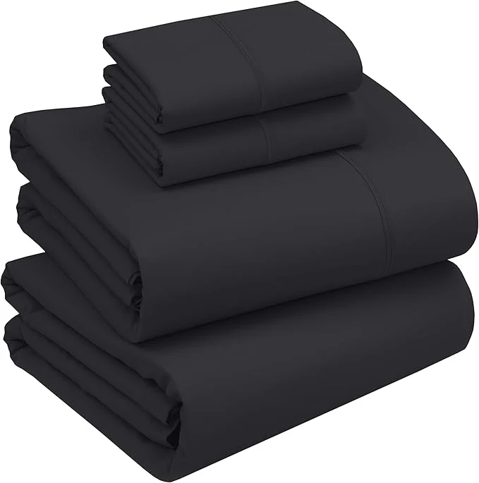 Modern RUVANTI Cotton Sheets – Full Size Percale Bedding Cooling amp Breathable Durable with a Crisp Soft amp Comfortable Feel 16 quot Deep Pocket 4-Piece Set Jet Black Official