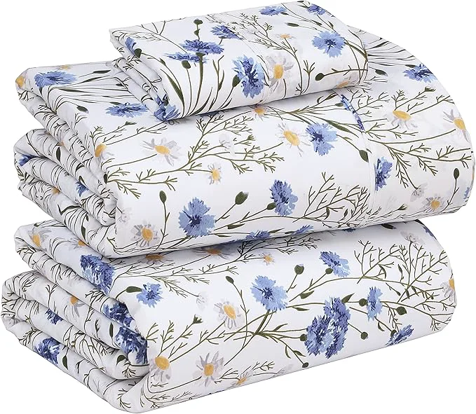 Long-Lasting RUVANTI Cotton Sheets – Twin Size Percale Bedding Cooling amp Breathable Floral Design Durable with a Crisp Soft amp Comfortable Feel 16 quot Deep Pocket 3-Piece Set Sweet Pea Superior
