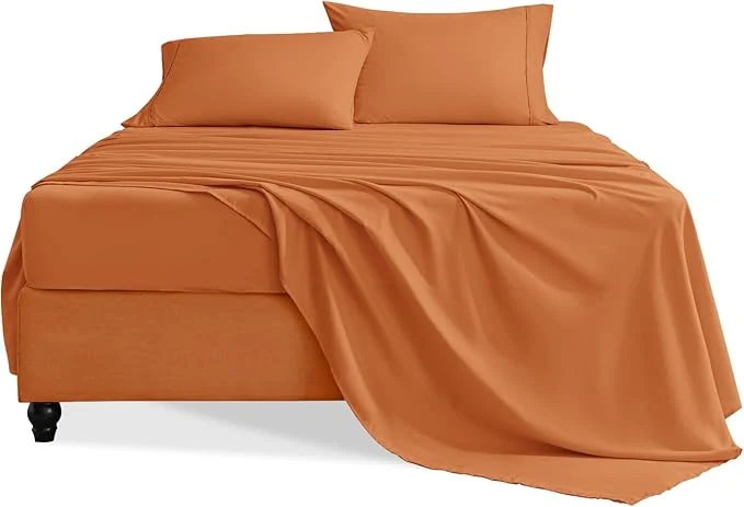 Convenient Queen Sheet Set 4 Pieces Hotel Luxury Soft Microfiber Queen Bed Sheets Set Up to 16 quot Deep Pockets Oeko-Tex Sheets with Elastic Breathable Wrinkle Pumpkin Orange Queen Trendy